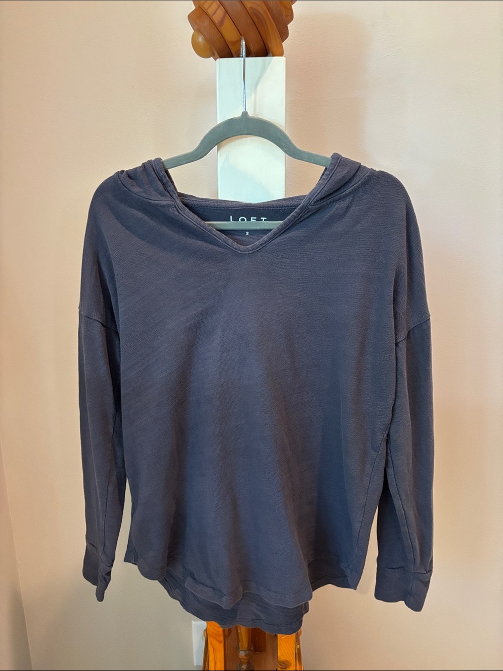 LOFT Navy Slate V-Neck Hooded Pullover